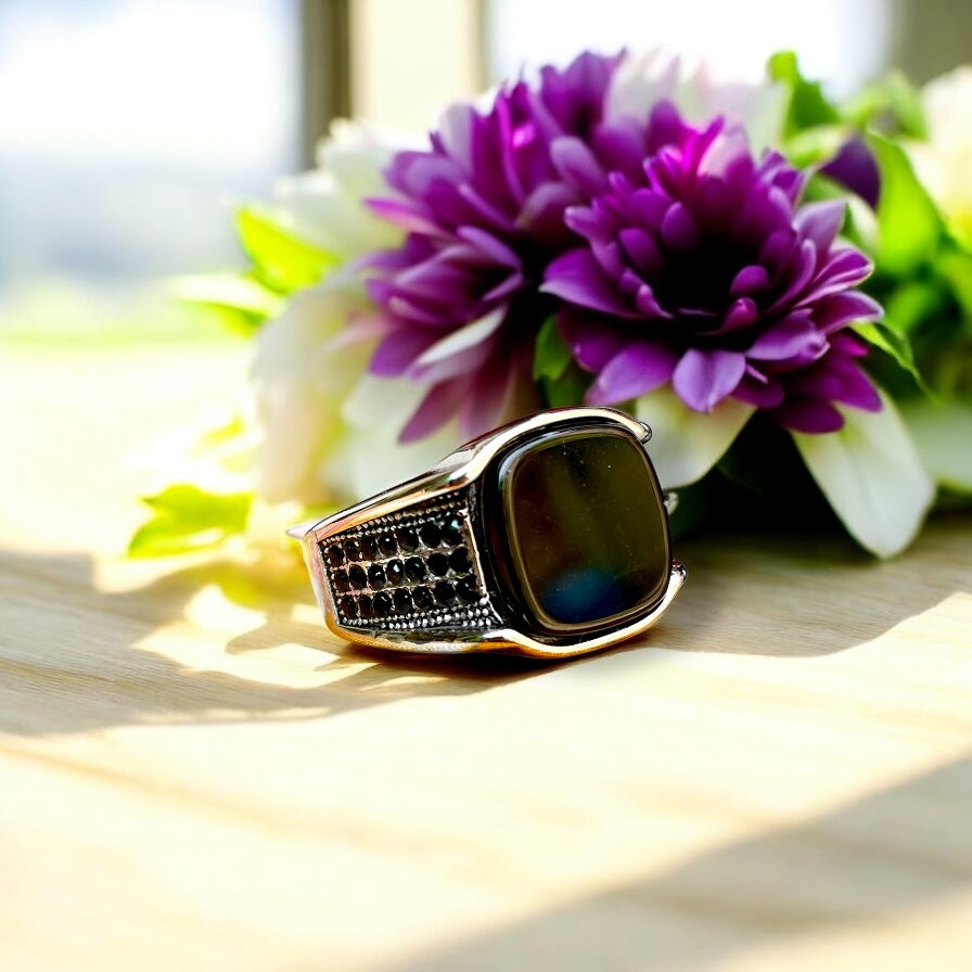 Regal Obsidian - 24 Karat Rold Gold Ring(2 Years Warranty)