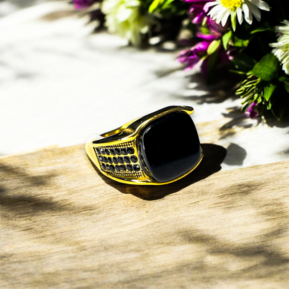 Regal Obsidian - 24 Karat Rold Gold Ring(2 Years Warranty)